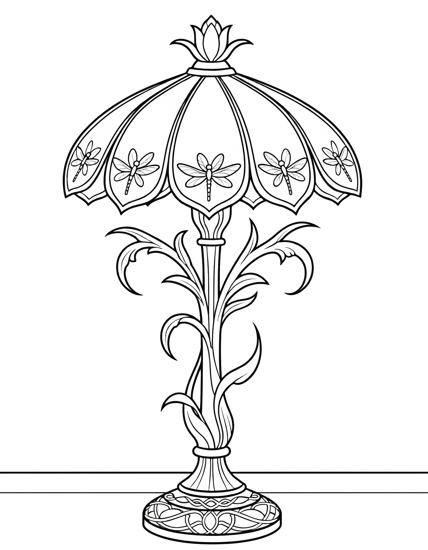 Lampe Fleur Art Nouveau — Coloriage vintage à imprimer gratuitement
